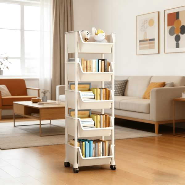 product-fancy-69e2ef3b-efa8-48b1-98fd-e3b41a1bb9e5 Multi-Functional Bookshelf, Floor Standing Storage Rack, Movable Snack & Sundries Cart, Multi-Layer Organizer Shelf for Living Room And Kitchen
