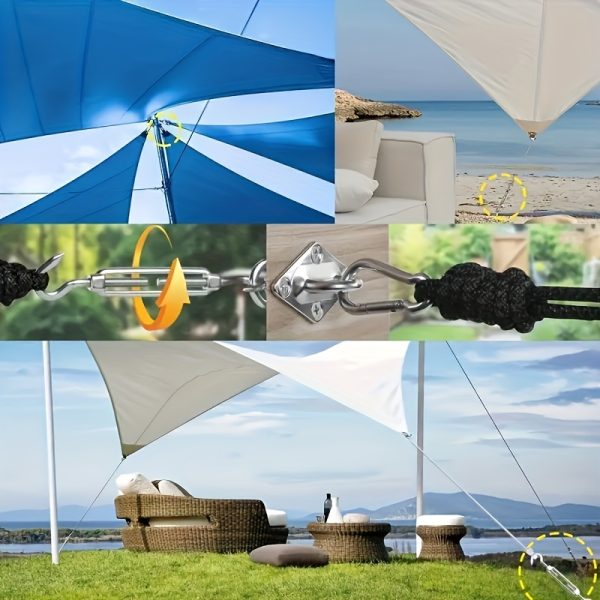Stainless Steel 48pcs Sunshade Sail Hardware Kit - Triangular And Square Awning Fixing Accessory Set - for Outdoor Use, Includes Screw Buckles, Spring Hooks, Eye Pads, PVC Coated Steel Wire Rope, And Screws