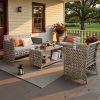 4pcs PE Rattan Bistro Patio Furniture Collection, Outdoor Sectional Featuring 2 Chairs, a Loveseat, And a Coffee Table, Compact Modern Porch Conversation Set for Backyard Garden, Premium Appearance