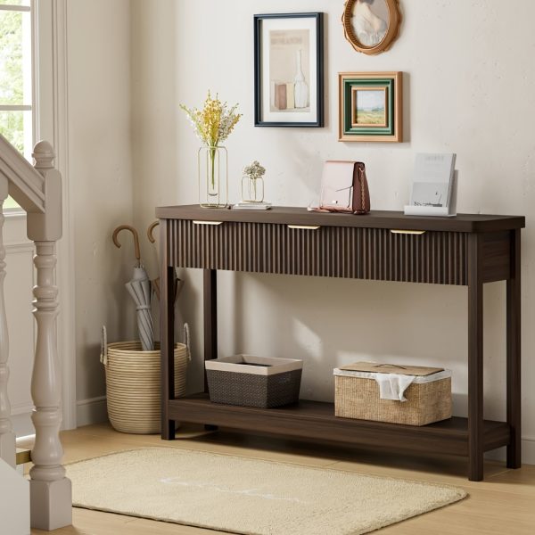 product-fancy-6a970156-01a4-4cdd-886e-d84d8887b7bf 51 IN Fluted Console Table with 3 Drawers, Modern Entryway Table with Metal Handles, Sturdy Solid Wood Design, Hallway Table with Storage, for Living Room And Hallway