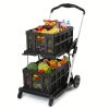 Two Layers Folding Shopping Cart | Multi Use Functional Collapsible Carts | Collapsible Grocery Carts | Shopping Cart with Storage Crate | Utility Cart for Groceries, Warehouse, Supermarket.Black