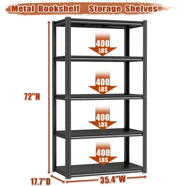 product-fancy-6adfca57-4388-476e-b798-584a1966c270 72''H 5-Tier Metal Bookshelf, Freestanding Heavy Duty Storage Shelving Unit, Industrial Metal Frame Book Organizer Rack, Display Shelf for Home Office Bedroom Living Room Kitchen Garage Corner Organization