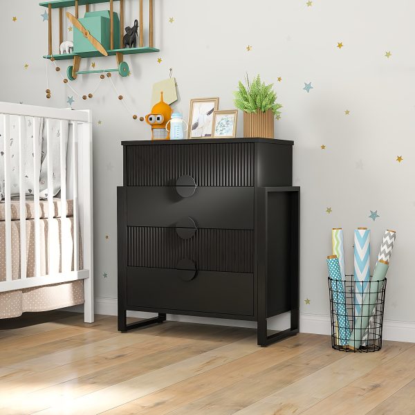 product-fancy-6ae7b7ca-45a4-498e-8d0e-d329af694dfe Mozeat Lens Modern Fluted 4 Drawer Dresser, Dressers For Bedroom, Textured Wood Sticks Borders H Metal Legs For Bedroom, Living Room, Hallway