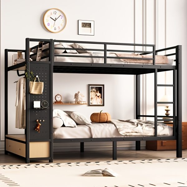 product-fancy-6b06c564-b030-441c-82f9-39d4261eb5ff BELLEMAVE Full Over Full Size Metal Bunk Bed with Storage Shelves, Drawers And Pegboard, Heavy-Duty Loft Bed with Noise-Reduced Design, No Box Spring Required, Black