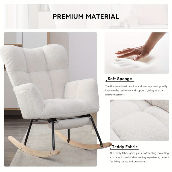 product-fancy-6b28789c-4053-49ae-bcc0-13c42d5de054 Nursery Teddy Upholstered Glider Rocker with Adjustable Footrest, High Backrest Padded Recliner Reading Chair for Bedroom