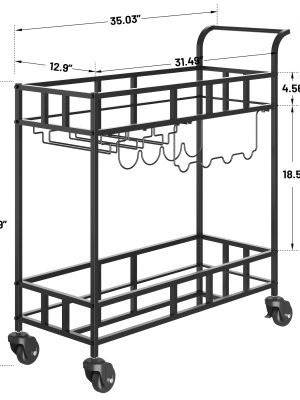 Compact Two-Tier Wine Cart for Home Use, Featuring Mirrored Shelves, Wine Racks, And a Glass Holder, Ideal for Dining Rooms, Living Rooms, And Parties