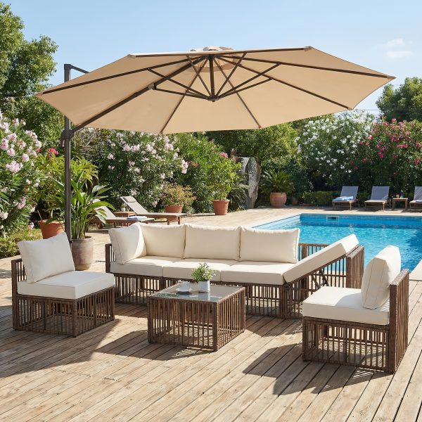 [All-Weather Wicker Set] Outdoor Patio Furniture Sets, All-Weather Wicker Patio Furniture Set with Multi-Functional Corner Sofa And Cushions, Coffee Table, Rattan Outdoor Sectional Conversation Sofa Set for Porch, Balcony, Backyard, Garden