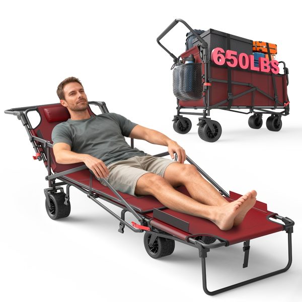 [Heavy Duty Folding Wagon] LEVELEVE Heavy Duty Folding Wagon-2-in-1 Collapsible Cart 400lb, 650lb Capacity All-Terrain Wheels W/Brakes And ASide Pockets