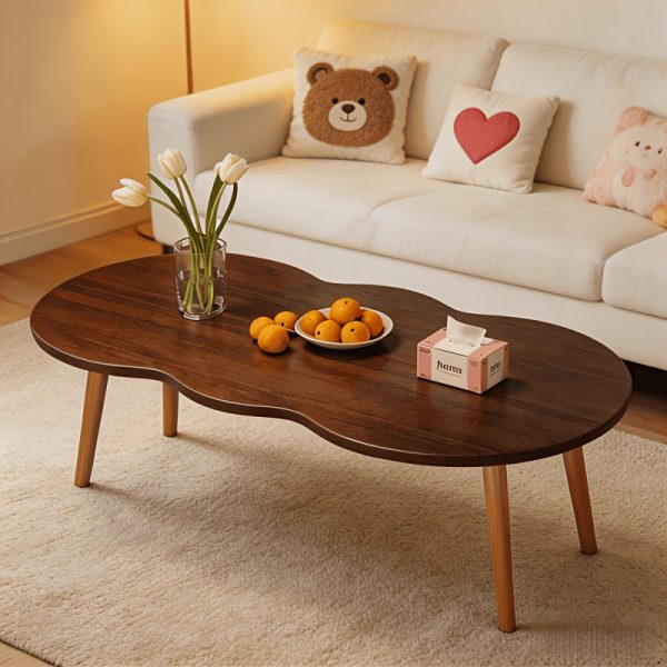 product-fancy-6b65a5f6-a76d-4565-b461-7f28f27abb75 Modern Cloud-Shaped Coffee Table with Wavy Edge - Space-Saving Low Table Suitable for Small Spaces, Minimalist Nordic Style Engineered Table for Apartments, Easy Assembly Sofa Side Table for Bedroom, Balcony & Living Room Decor