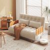 product-fancy-6b7595cc-61f0-4ea0-a422-86b4fd365c20 1 Modern Cotton And Linen Convertible Sofa Bed with 5 Adjustable Backs, Adjustable Height Pillows - Living Room Recliner, Single Or Double Use, Living Room Furniture Sofa | Neutral Home Decor | Wood Frame Sofa (Beige/Coffee)