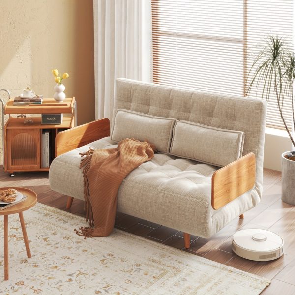 product-fancy-6b7595cc-61f0-4ea0-a422-86b4fd365c20 1 Modern Cotton And Linen Convertible Sofa Bed with 5 Adjustable Backs, Adjustable Height Pillows - Living Room Recliner, Single Or Double Use, Living Room Furniture Sofa | Neutral Home Decor | Wood Frame Sofa (Beige/Coffee)