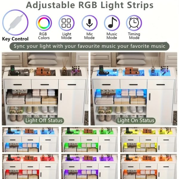 product-fancy-6b76c449-3a87-4dbc-b8ed-1ac4cc669f4d Wardrobe Armoire Closet with Charging & LED Light, Walk-in Closet Island Dresser with Glass Showcase, 4 Drawers & Doors, Modern Cabinet Organizer with Bench, Wardrobe Clothes Organizer with Closet Shelves (White)