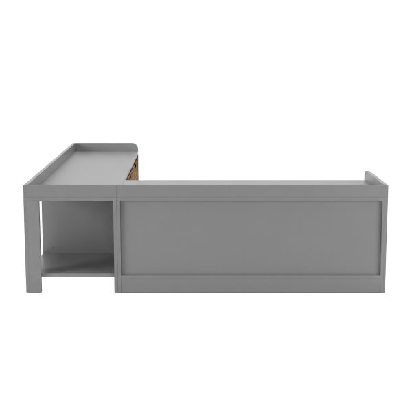 Modern L-Shaped Shoe Cabinet with 6 Rattan Drawers, Multi-Functional Wood Shoe Storage Cabinet with Storage Compartments, for Entryway And Living Room, Modern Design, Gray
