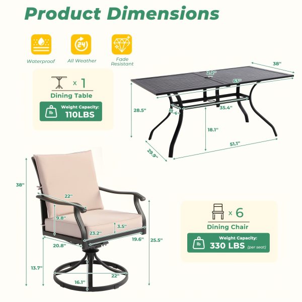 7pcs Outdoor Patio Dining Set with Swivel Chairs And Square Metal Table, Weather- Furniture Set for Garden, Backyard, Balcony, Or Lawn