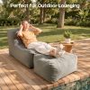39" Patio Bean Bag Chair with Movable Ottoman, Comfy Chaise Lounge with Foot Rest, High-Density Foam Accent Reading Chair, Modern Single Sofa Couch for Garden, Deck, Balcony, Outdoor Polyester Fabric Beige Leisure Chair for Small Space Relaxing