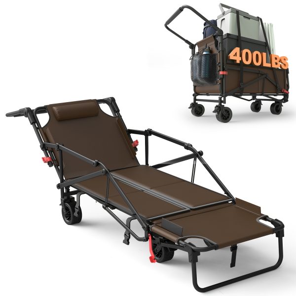 [Heavy Duty Folding Wagon] LEVELEVE Heavy Duty Folding Wagon-2-in-1 Collapsible Cart 400lb, 650lb Capacity All-Terrain Wheels W/Brakes And ASide Pockets