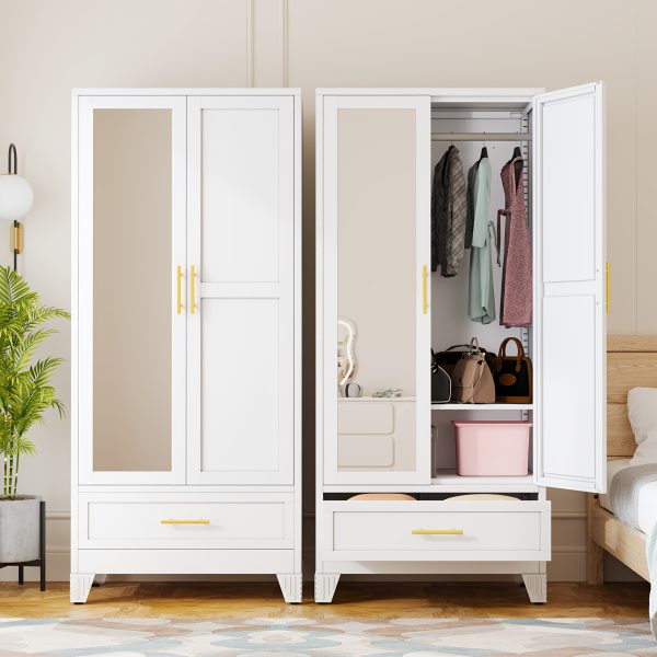 product-fancy-6bbbebbb-6518-4f9d-84b3-2324343e9678 Bedroom with Mirror Wardrobe, 71 Inch High Wardrobe with Drawers, Clothing Storage Cabinet with Adjustable Shelves And Hangers