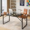 product-fancy-6bc04de5-b2c3-4b90-8922-5b48108fa6e0 Executive Office Desk 63 Inches with Headphone Hooks, Modern Workstation for PC Laptop, Vanity Table, Craft Table, Office Furniture, Unique Color Matching Design, Computer Desk for Small Spaces, for home Office Workspace Gaming Desk with Metal Frame