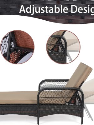 [3pcs Wicker Chaise Set] LEVELEVE 3pcs Outdoor Wicker Chaise Lounge Set with Foam Cushions & Tea Table - All-Weather PE Rattan Recliner Chairs Suitable for Backyard, Poolside, Patio Furniture, Adjustable Chaise Loungers for Deck, Porch, Garden