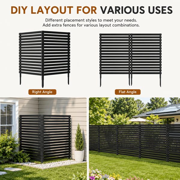[Outdoor Privacy Fence] 38" X 71" Outdoor Privacy Fence Screen, Black Wooden Slatted Panels With Sturdy Metal Stakes, 12" Ground Insert, Garden Privacy Fence For Air Conditioner Cover, Patio, Yard, Pet Fence And Outdoor Decoration