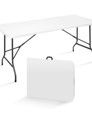 6FT Folding Table, 6 Foot Folding Table Heavy Duty, Portable Plastic Folding Table with Handle, Fold in Half Table for Indoor Outdoor Use, Fold Up Table for Camping Dining Party Picnic Events