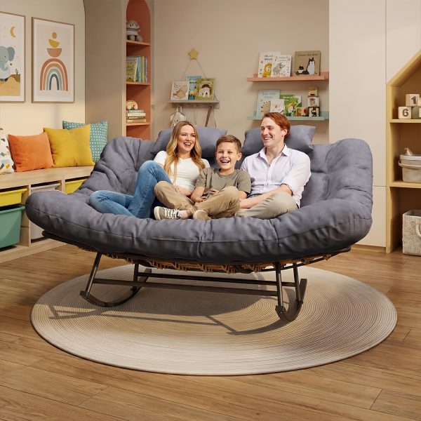 product-fancy-6c877214-e7f7-42d5-ad02-31439427f3f6 Large Papasan Rocking Chair, Double Rocking Chair with Thick Cushions And Rattan Frame, Oversized Lounge Chair for Nurseries, Suitable for Rooms, Living Rooms, Bedrooms, And Apartments (Gray)