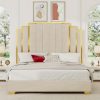product-fancy-6c9b4e44-8a8b-46b1-8865-e17833f309ad LUXOAK Modern Upholstered Bed Frame with 65" Headboard, Golden Plating Trim, Platform Design - No Box Spring Needed