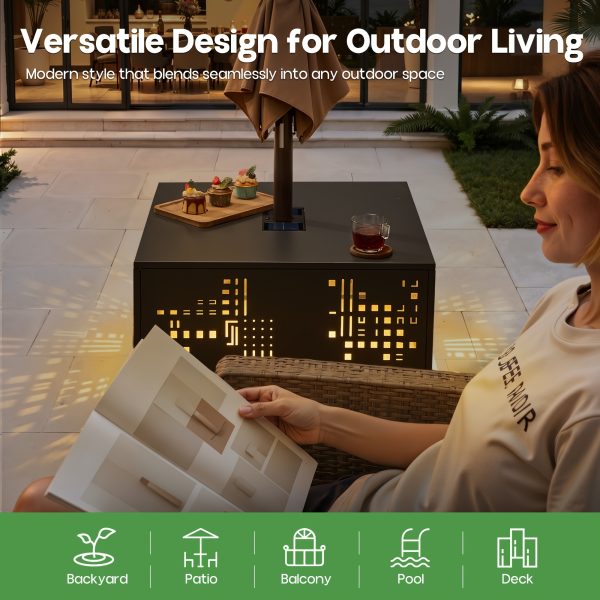 product-fancy-6cc5cc3e-f999-4148-aa30-9df32840b24c Only One Outdoor Metal Coffee Table with Lights And An Umbrella Pole Hole, Black Or Gray Two Table Color Options, A Coffee Table Suitable for Pairing with Outdoor Patio Furniture, Easy to Assemble