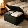 Black Storage Box with Lid, Sturdy Large Storage Container for Bedroom Clothing Pillow Organizing, Multipurpose Household Storage Trunk Organization Essential Space Saver Storage Bin