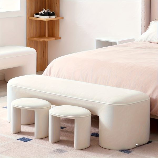 product-fancy-6cfa900b-03bf-41c4-a985-c335021fe238 53 Inch Long Bedroom Bench with 2pcs Step Stools, Nesting Ottoman Bench Set, Padded End Of Bed Bench Modern Upholstered Bench for Living Room, Entry, Porch