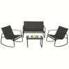 [Outdoor Textilene Set] 4pcs Patio Furniture Set, Outdoor Textilene Conversation Set with Rocking Chairs And Loveseat, with Coffee Table for Garden, Balcony, Poolside, Backyard Lightweight, Water-Resistant And Uv-Resistant - Patio Furniture Outdoor