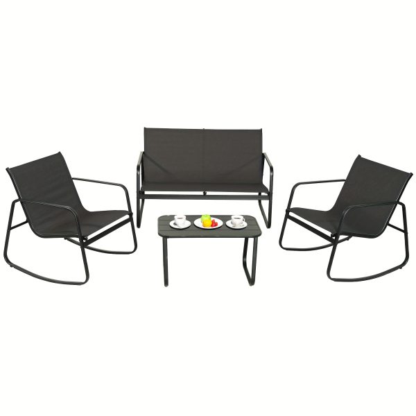 [Outdoor Textilene Set] 4pcs Patio Furniture Set, Outdoor Textilene Conversation Set with Rocking Chairs And Loveseat, with Coffee Table for Garden, Balcony, Poolside, Backyard Lightweight, Water-Resistant And Uv-Resistant - Patio Furniture Outdoor