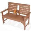 Patio Bench Designed for Two, Featuring Cup Holders And Made from HDPE, Ideal for Gardens And Porches, with Resistance to Fading And Rotting
