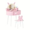 product-fancy-6d853bbf-67aa-447f-a21c-4f89411e52d4 JOYMOR Kids Vanity Set with LED Lights, Girls Vanity Set, with Touch Screen, 3 Colors Adjustment, Solid Wood Leg, Large Drawer, 2 Storage Boxes, Kids Vanity Table and Chair Set, Birthday/Festival Gift for Girls, Animal Style