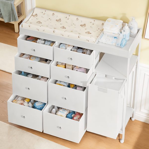 product-fancy-6d883681-7b54-431f-9581-f750d607d210 Baby Changing Dresser, 8-Drawer Baby Dresser with Changing Table Top, Easy to Assemble, Mobile Utility Cart with Wheels for NurseryDiaper Changing Station, Mobile Dresser for Nursery, White