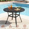 5pcs Patio Dining Set for 4, Outdoor Table And Chairs W/ 1.57"-1.9" Adjustable Umbrella Hole And Foot Pads, All Weather 42" Round Metal Table And Stackable Textilene Chair