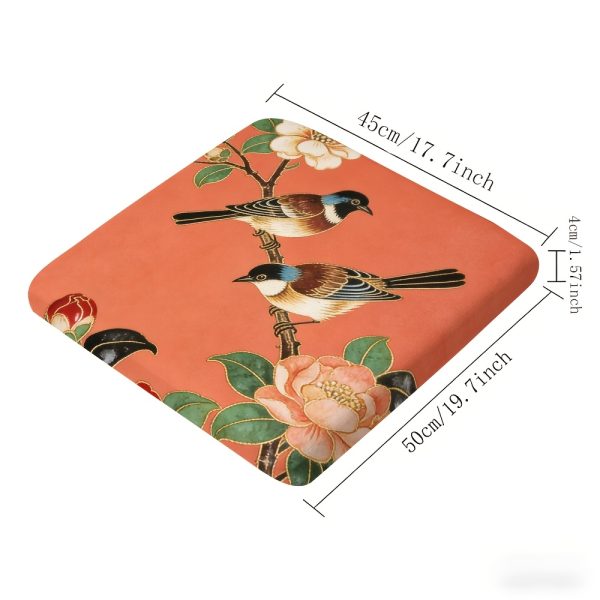 product-fancy-6dcd9f2a-501a-4c13-b69e-ff0f4eb4fe9a 1pc New Chinese-Style Meticulous Flower-And-Bird Paintings Pattern Leisure Seat Cushions, Indoor And Outdoor Seat Cushions, Back Cushions, Size 19.7 X 17.7 X 1.57 Inches, Suitable for Garden Chairs