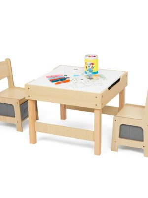 3-In-1 Table And Chair Set, Kids Table And Chairs Ages 3-7 with Versatile Tabletop And Storage Drawer, Kids Sensory Table for Home, Nursery And Playroom. Premium Gift for Boys And Girls
