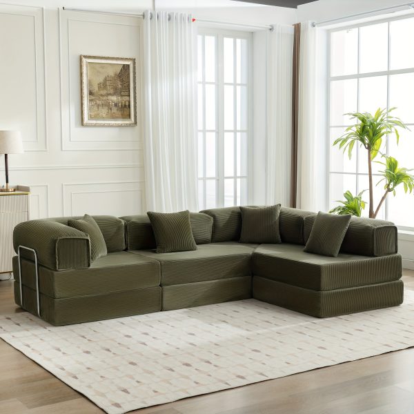 product-fancy-6dd75550-1338-45d4-838f-d86d13a710aa KERDOM Chenille Oversized Sleeper Sofa Couch, 170 Inches Extra Long Convertible 3-4 Person Pull-Out Sofa Bed, Sectional Convertible Corner Sofa, Combination Spliced Block Sofa Side Table
