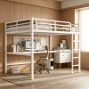 product-fancy-6df0d855-dc55-4a28-bbe5-14cb2ac5b62e BELLEMAVE Queen Size Heavy-Duty Metal Loft Bed Frame with Built-In Desk, Side Ladder And Full Safety Guardrails, Noise-Reduced Loft Bed, No Box Spring Required, Modern Bedroom Furniture for Small Apartments, Off White