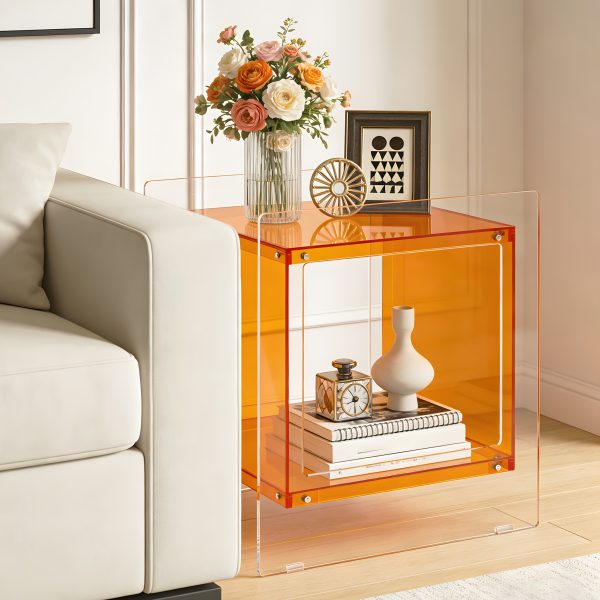 AESOME Modern Clear Acrylic Nightstand with Open Shelf - Portable Bedside Table Suitable for Small Spaces, Multicolor Contemporary Shelf Unit, Assembly Bedside Storage for Bedroom, Bathroom, Office, Living Room, Non-Wood