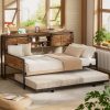 product-fancy-6e41a78f-848e-4809-9567-20f1462e0ad4 Homieasy Farmhouse Daybed with Trundle, Twin Day Bed with Charging Station, Heavy Duty Metal Sofa Bed Frame with Pop-up Trundle Bed for Living Room, Bedroom And Guest Room