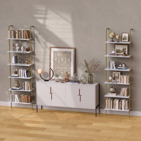 product-fancy-6e670169-bc79-4dbc-8b1a-500c026660b7 6 Tier Industrial Wall Mounted Shelves, White Faux Marble Floating Shelves, Open Storage Display Plant Rack for Living Room Kitchen Bedroom Office