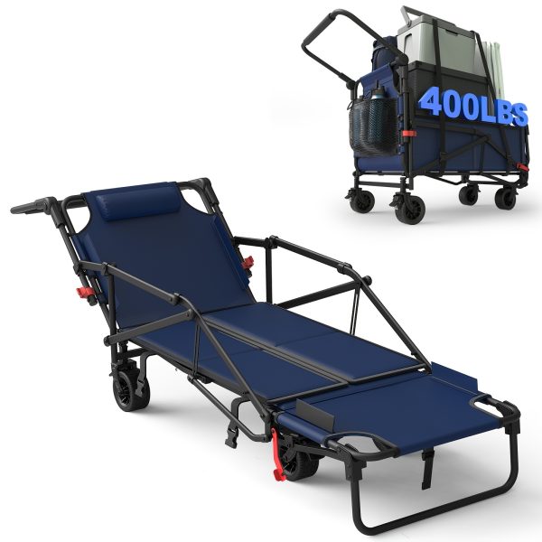 [Heavy Duty Folding Wagon] LEVELEVE Heavy Duty Folding Wagon-2-in-1 Collapsible Cart 400lb, 650lb Capacity All-Terrain Wheels W/Brakes And ASide Pockets