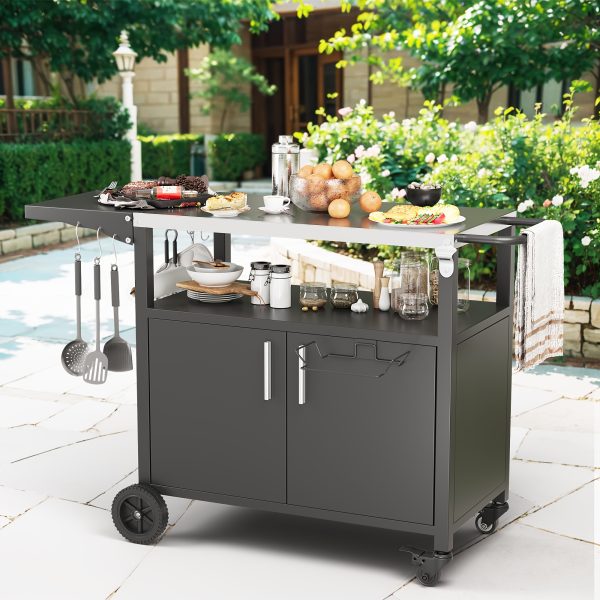 product-fancy-6ea6fe6b-dff0-4b1b-83fe-88cea704f68f JY QAQA Grill Cart With Storage, Outdoor Bar Cart Rolling BBQ Movable Pizza Oven Table Stand With Foldable Stainless Steel Top & Storage Cabinet, Black