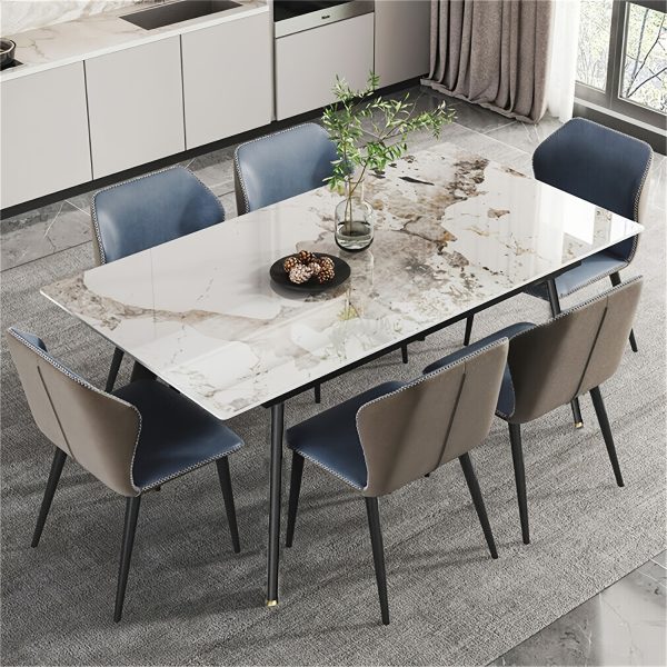 product-fancy-6ee1ba1b-7261-4428-aa89-a8ce97174dd7 AESOME 47.2" Dining Table - Rectangular 4-6 Seat Dinner Table With Marble Sintered Stone Table Top - Tapered Metal Legs For Dining Room Restaurant And Living Room Furniture