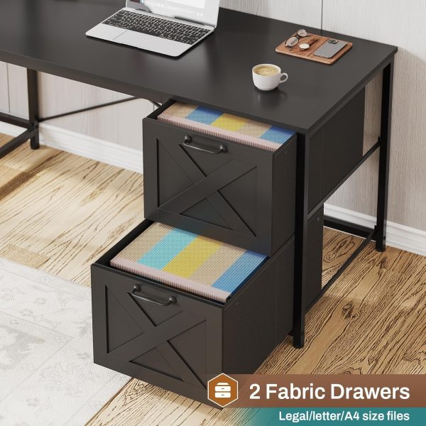 product-fancy-6eec5c71-5522-43fd-b95b-3aa3c20898fd L-shaped Desk with Drawers, 62.2-inch Home Office Desk Featuring Fabric File Drawers and Power Outlets, L-shaped Desk with Storage Cabinet, Storage Shelf, LED Light