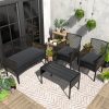 [Outdoor Rattan Set] 4pcs Outdoor Wicker Patio Furniture Set Rattan Conversation Group With Cushions, Coffee Table For Porch, Garden, Poolside & Backyard, Black - Patio Furniture Outdoor