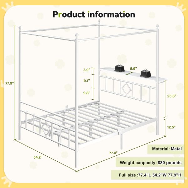 product-fancy-6f046693-bdf8-4e56-95ff-e361eac77c0b Queen/full/twin Size Bed Frame with Storage Headboard, Detachable MetalPlatform Bed with Under-Bed Storage, Sturdy Bed Frame with Shelves, No Box Spring Needed White/black