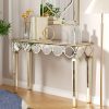 AESOME Luxury Elegant Mirrored Console Table 47.24 Rectangular Silver Mirrored Entryway Table Lantern-Shape Pattern Decor with Golden Rim Legs Sofa Side Tables Long Hallway Table for Foyer, Entrance, Offices Decor